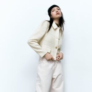Zara textured white and gold blazer size M